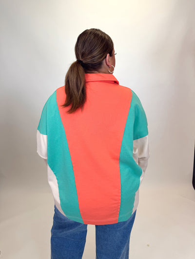 Apricot Multi Colorblock French Terry Loose Fit Top