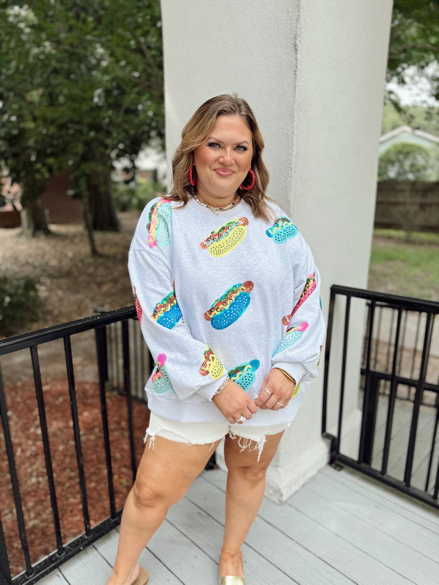 Queen of Sparkles Grey Multi Hot Dog Sweatshirt