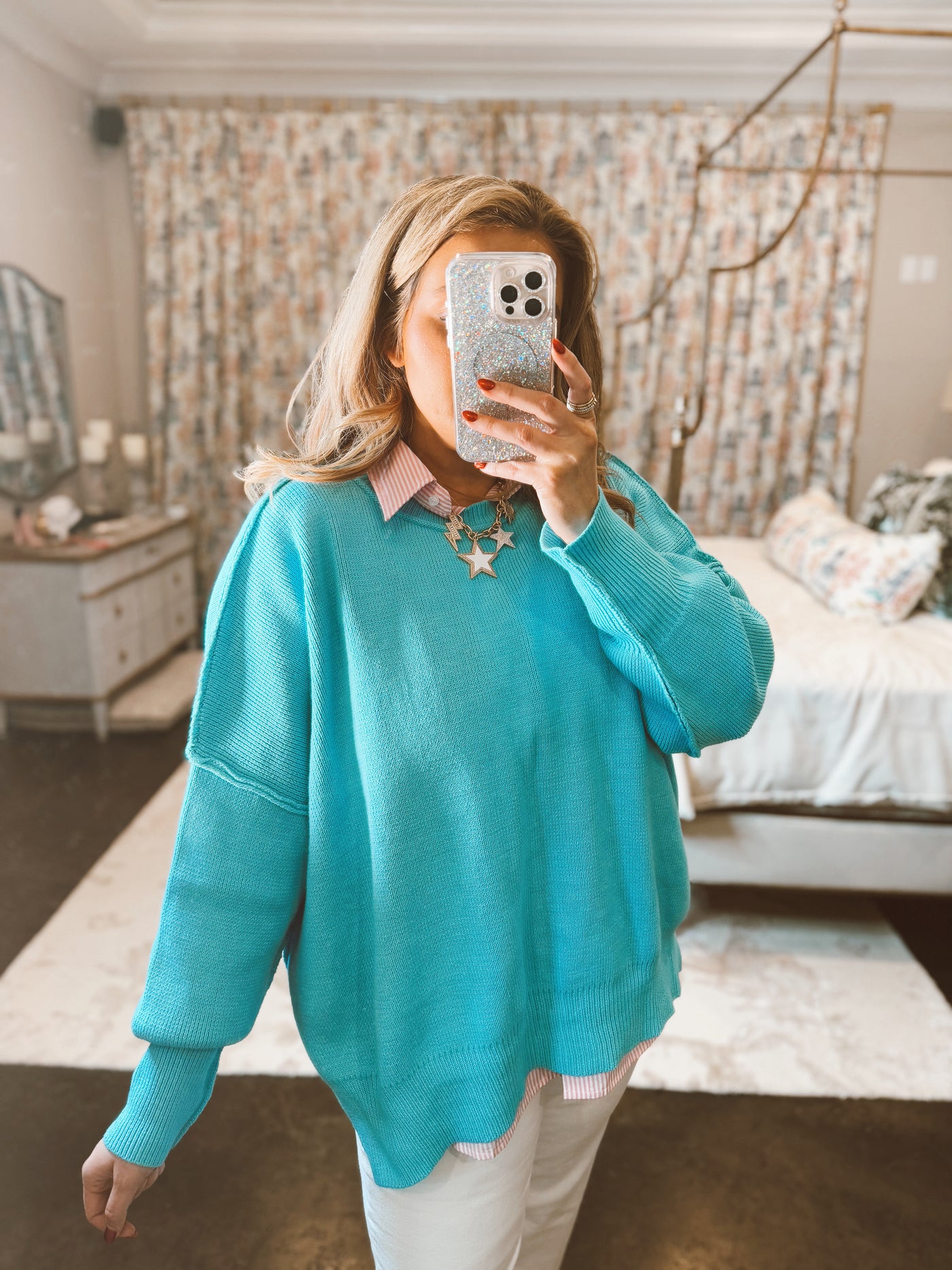 Aqua Oversized Knit Pullover