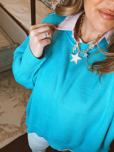 Aqua Oversized Knit Pullover