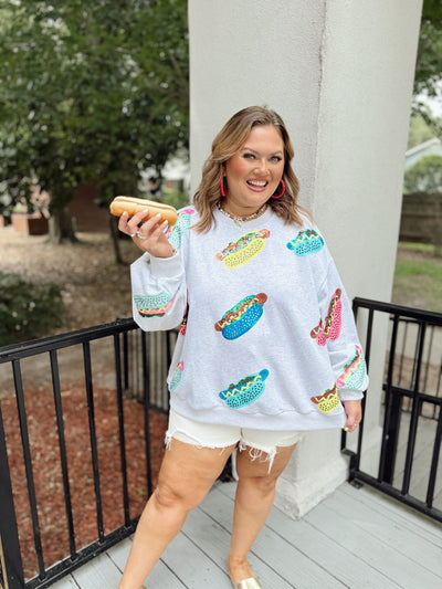 Queen of Sparkles Grey Multi Hot Dog Sweatshirt