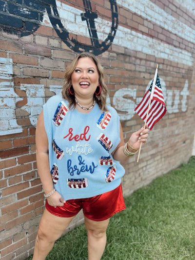 Queen Of Sparkles Light Blue 'Red, White & Brew' Sweater Vest