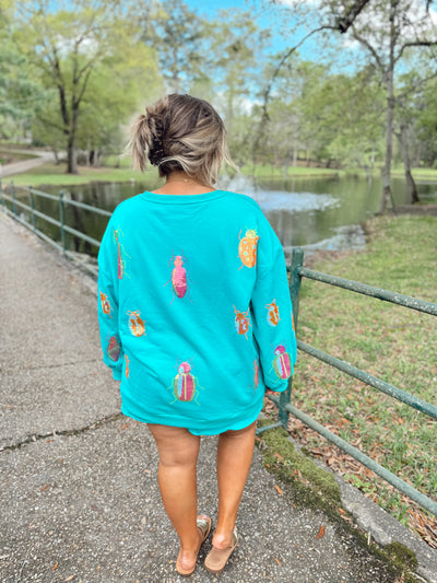 Queen of Sparkles Aqua & Neon Beetle All Over Sweatshirt