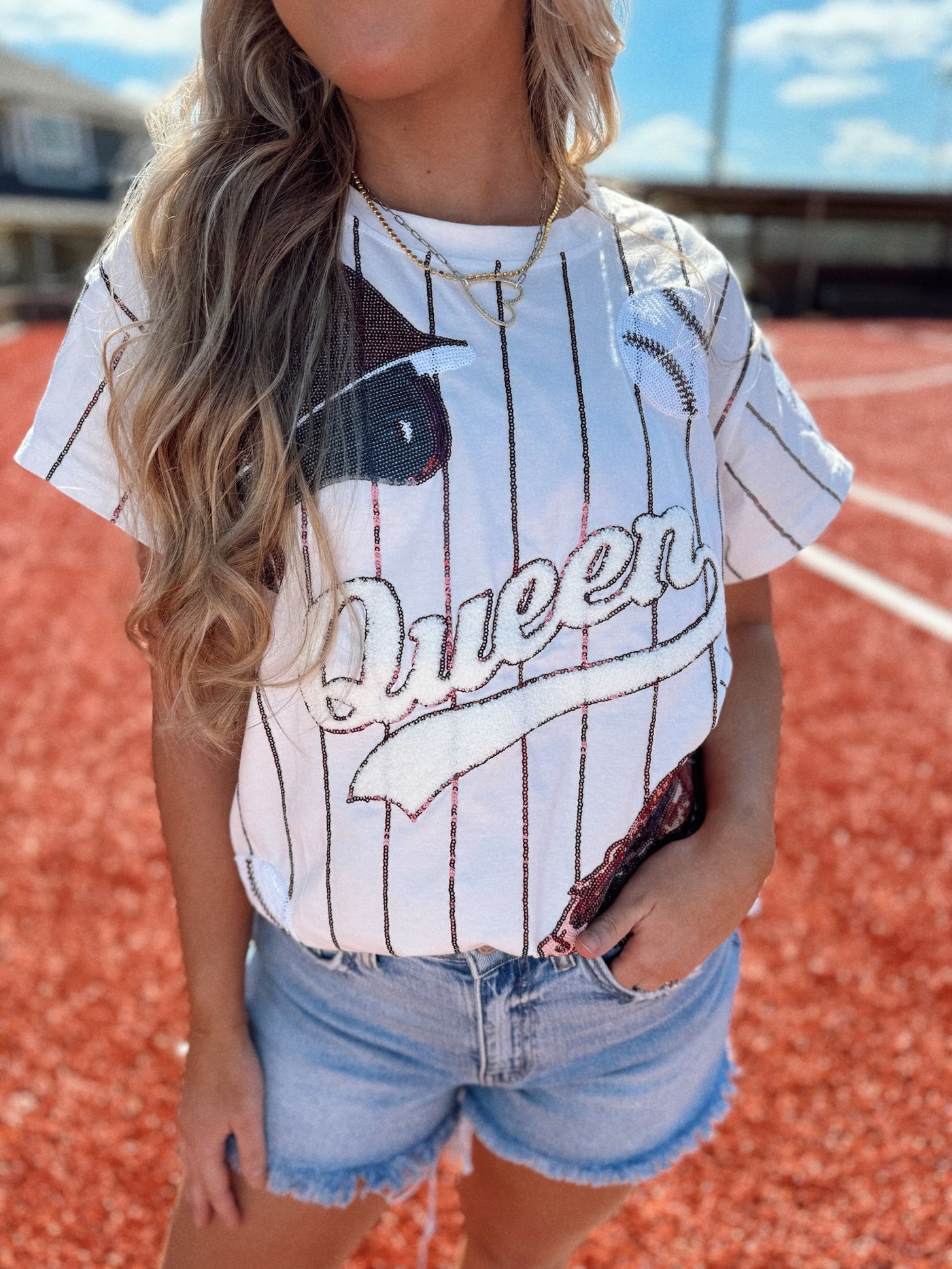 Queen of Sparkles Maroon Batter Up Tee