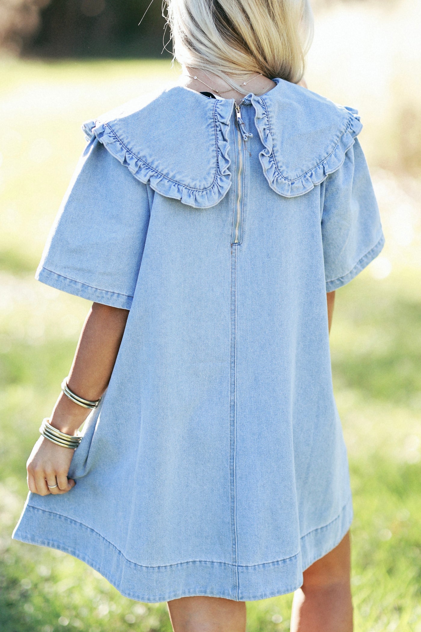 Light Denim Oversized Collar Mini Dress