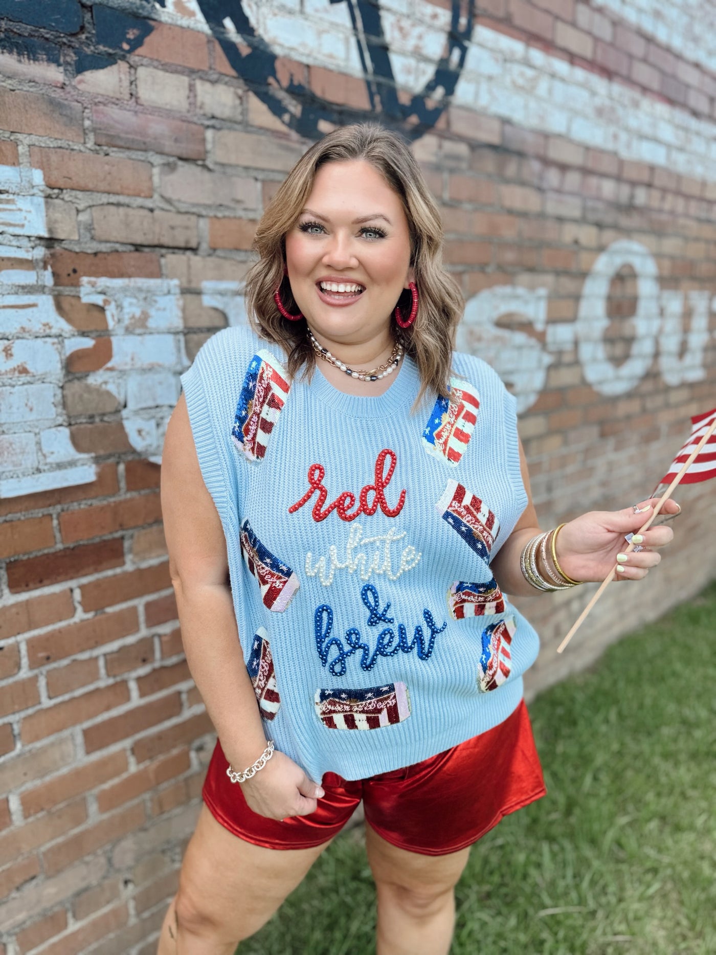 Queen Of Sparkles Light Blue 'Red, White & Brew' Sweater Vest