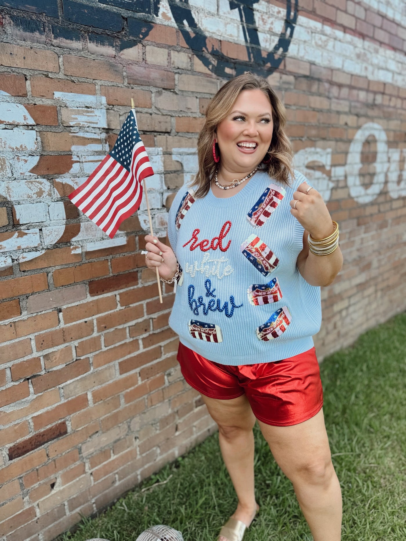 Queen Of Sparkles Light Blue 'Red, White & Brew' Sweater Vest