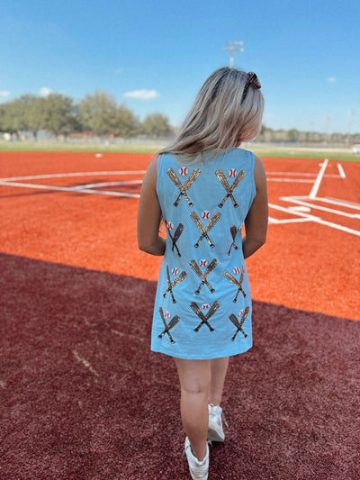 Queen Of Sparkles Light Blue Scattered Baseball Bat Tank Dress