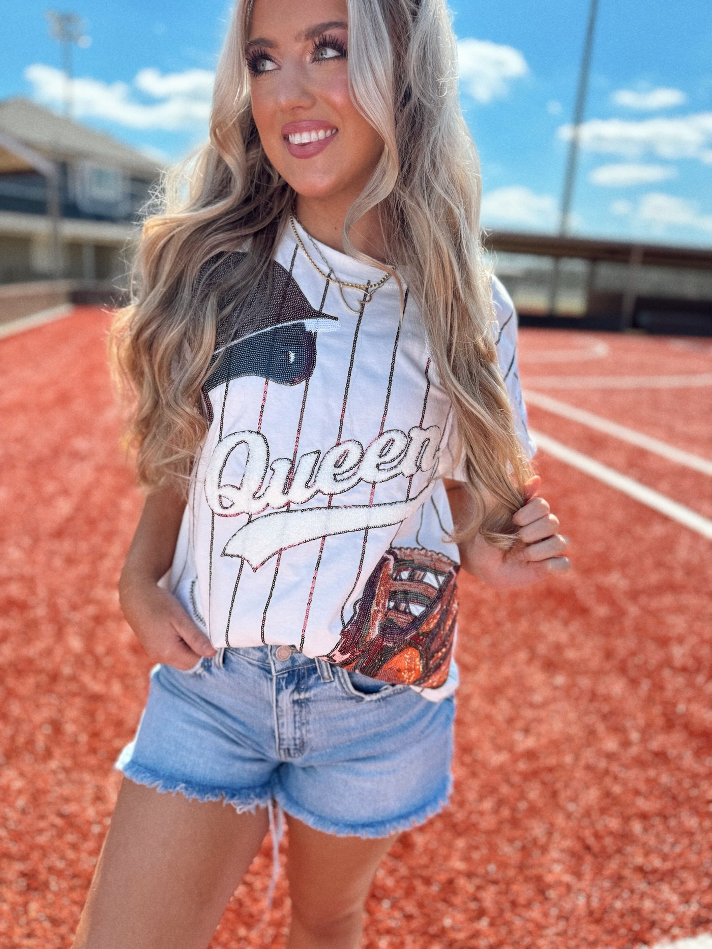 Queen of Sparkles Maroon Batter Up Tee