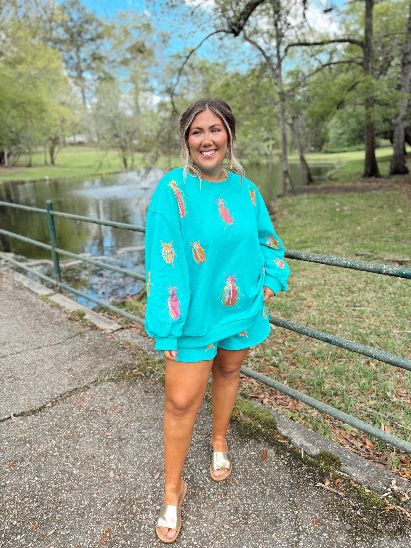 Queen of Sparkles Aqua & Neon Beetle All Over Sweatshirt