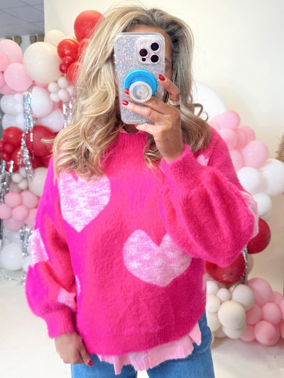 Fuchsia Heart Detail Bell Sleeve Sweater