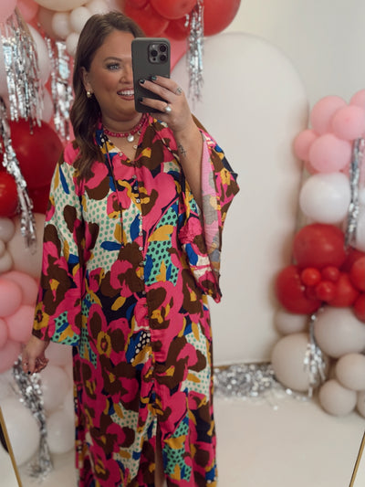 Karlie Floral Dot Button Kaftan Maxi Dress