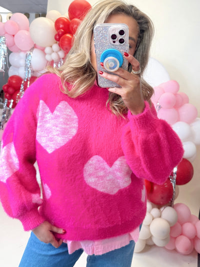 Fuchsia Heart Detail Bell Sleeve Sweater