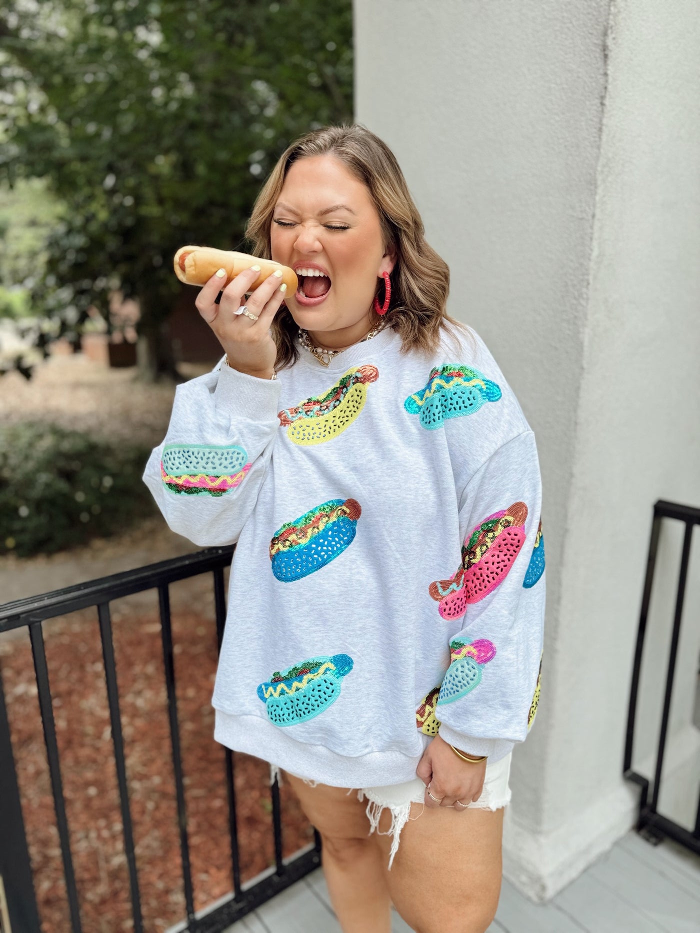 Queen of Sparkles Grey Multi Hot Dog Sweatshirt