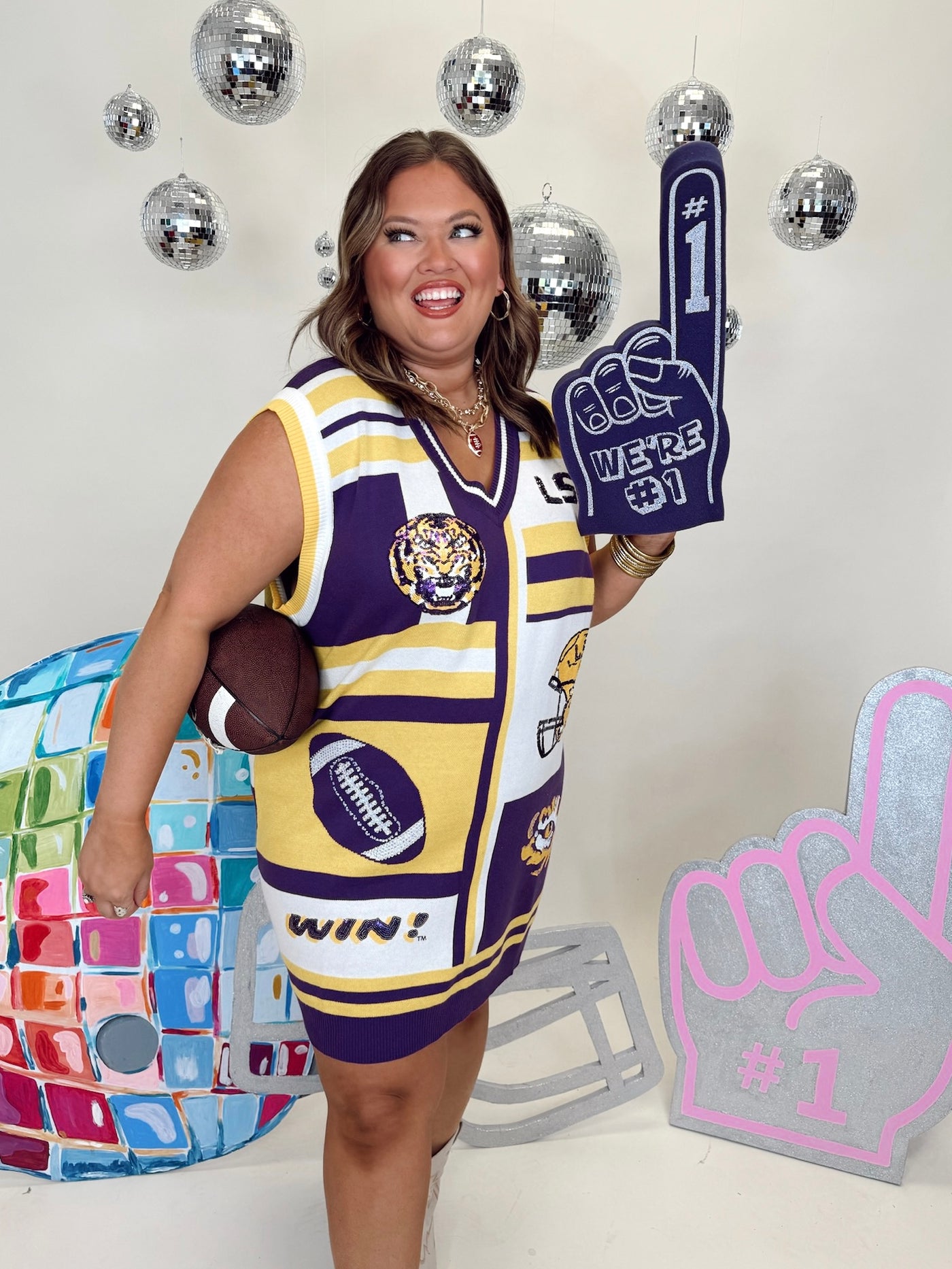 Queen of Sparkles White, Purple, & Gold LSU Icon Cardigan Tank Dress