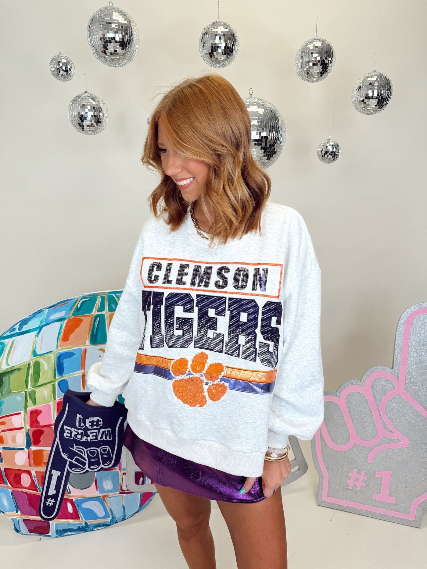 Queen of Sparkles Grey Clemson Tigers Vintage Sweatshirt