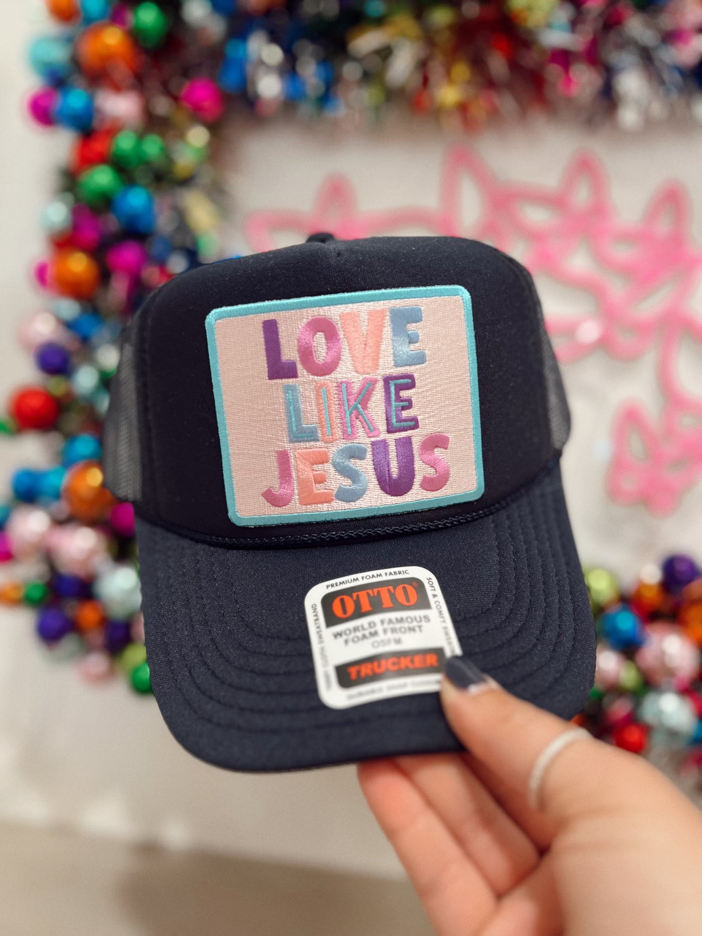 Fly Trucker Hat - Love Like Jesus Navy/Purple