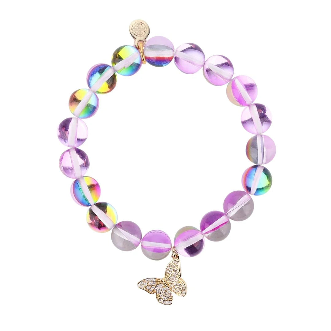 BuDhaGirl Lila Mariposa Charm Beaded Bracelet