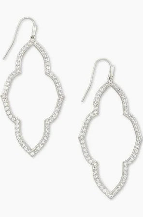 Kendra Scott Abbie Silver Open Frame Earrings in White Crystal