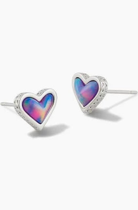 Kendra Scott Ari Heart Silver Stud Earrings in Lilac Opalescent Resin