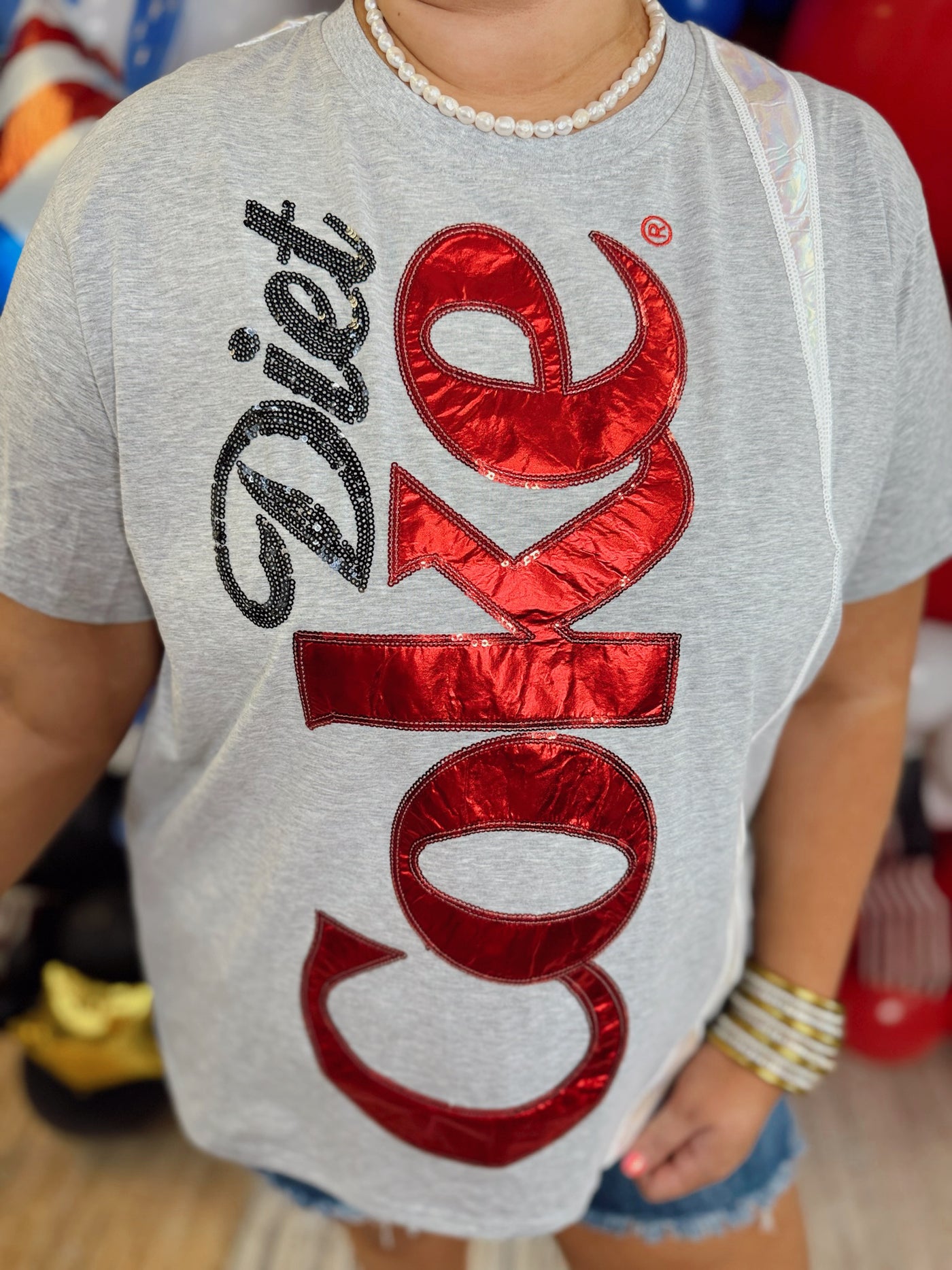 Queen of Sparkles Grey Diet Coke Logo Tee