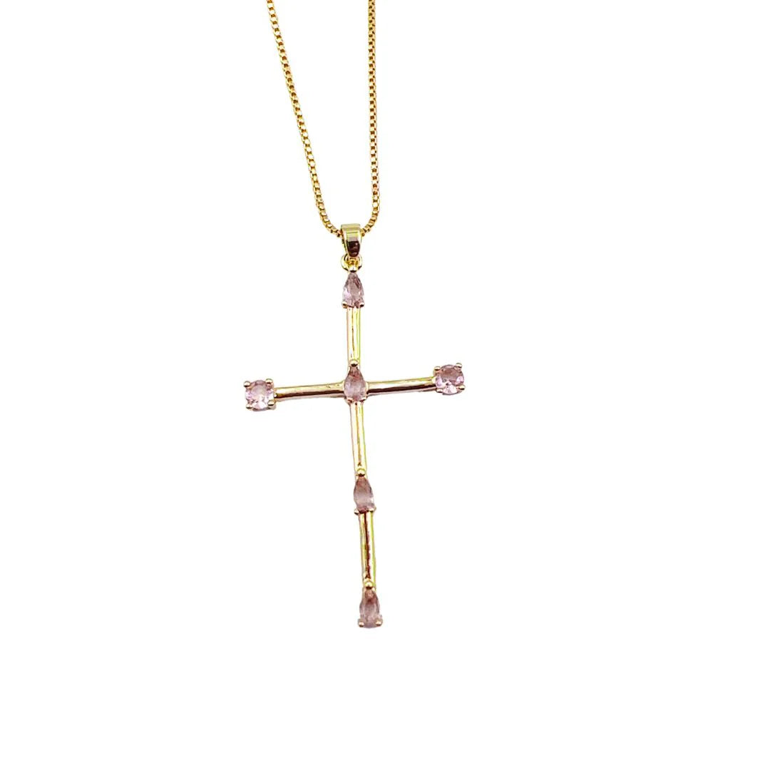 Treasure Jewels Pink Stone Cross Necklace