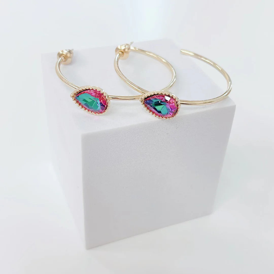 Treasure Jewels Teal Multi Radiance Hoop Earrings