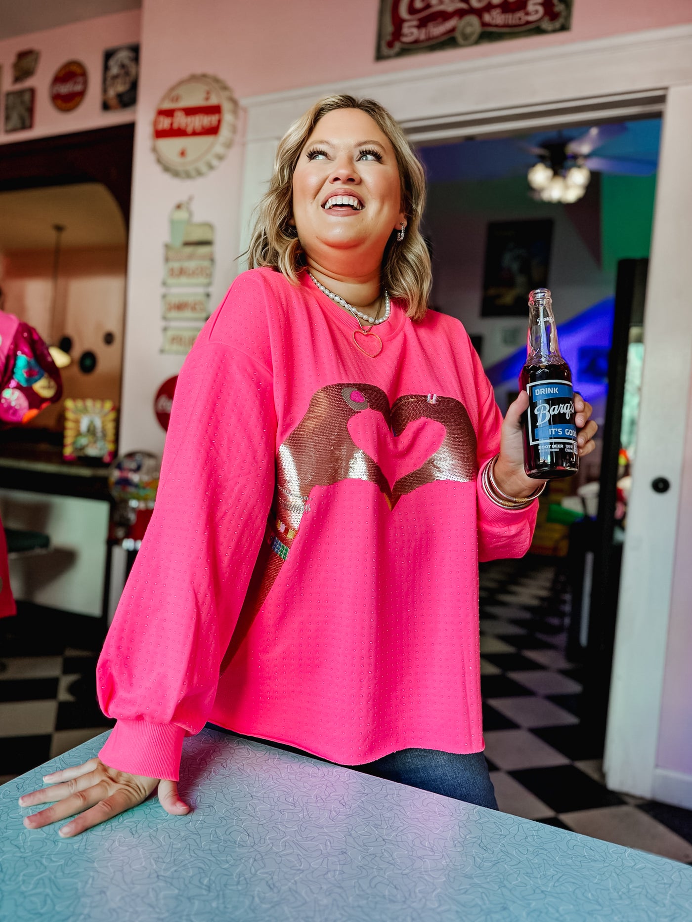 Queen Of Sparkles Neon Pink Heart Hand Sweatshirt