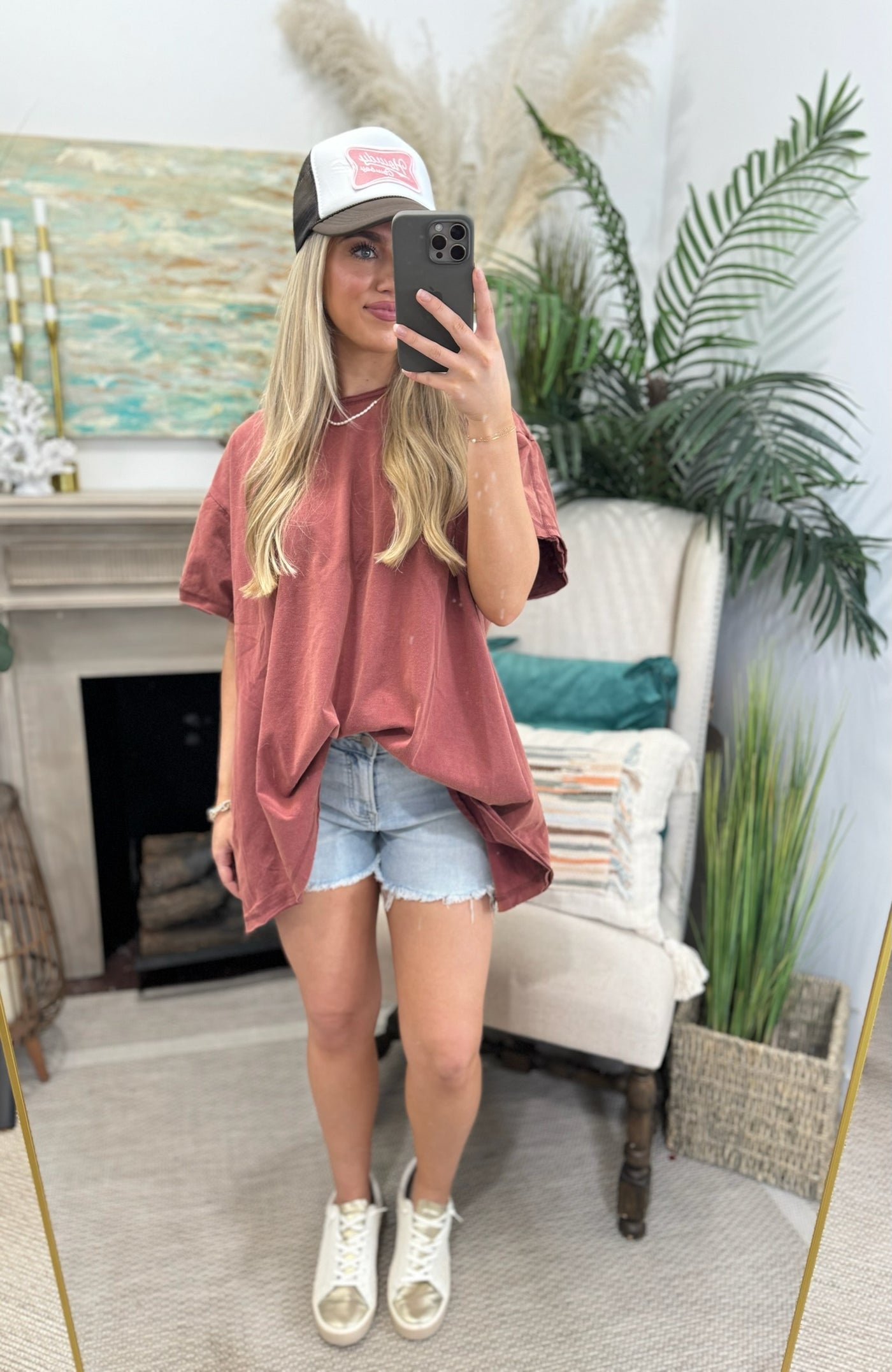 Maroon Washed Distressed Hem Shirt Dress