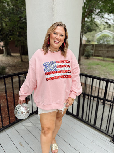 Queen of Sparkles Pink Flower American Flag Sweatshirt