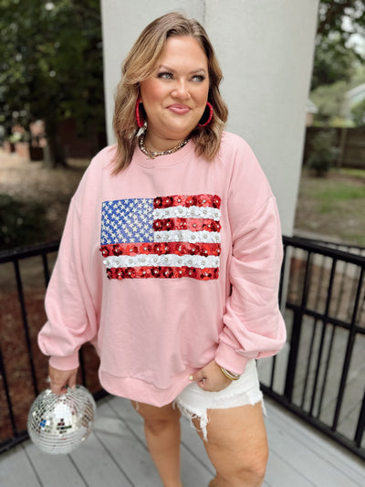 Queen of Sparkles Pink Flower American Flag Sweatshirt