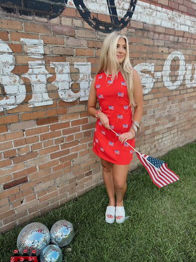 Queen of Sparkles Red Beaded Flag Tank Dress