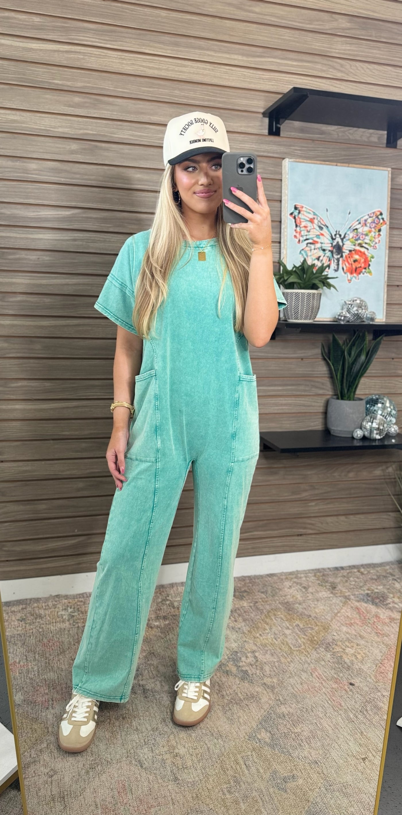 Dark Aqua Mineral Washed Oversized Jumpsuit