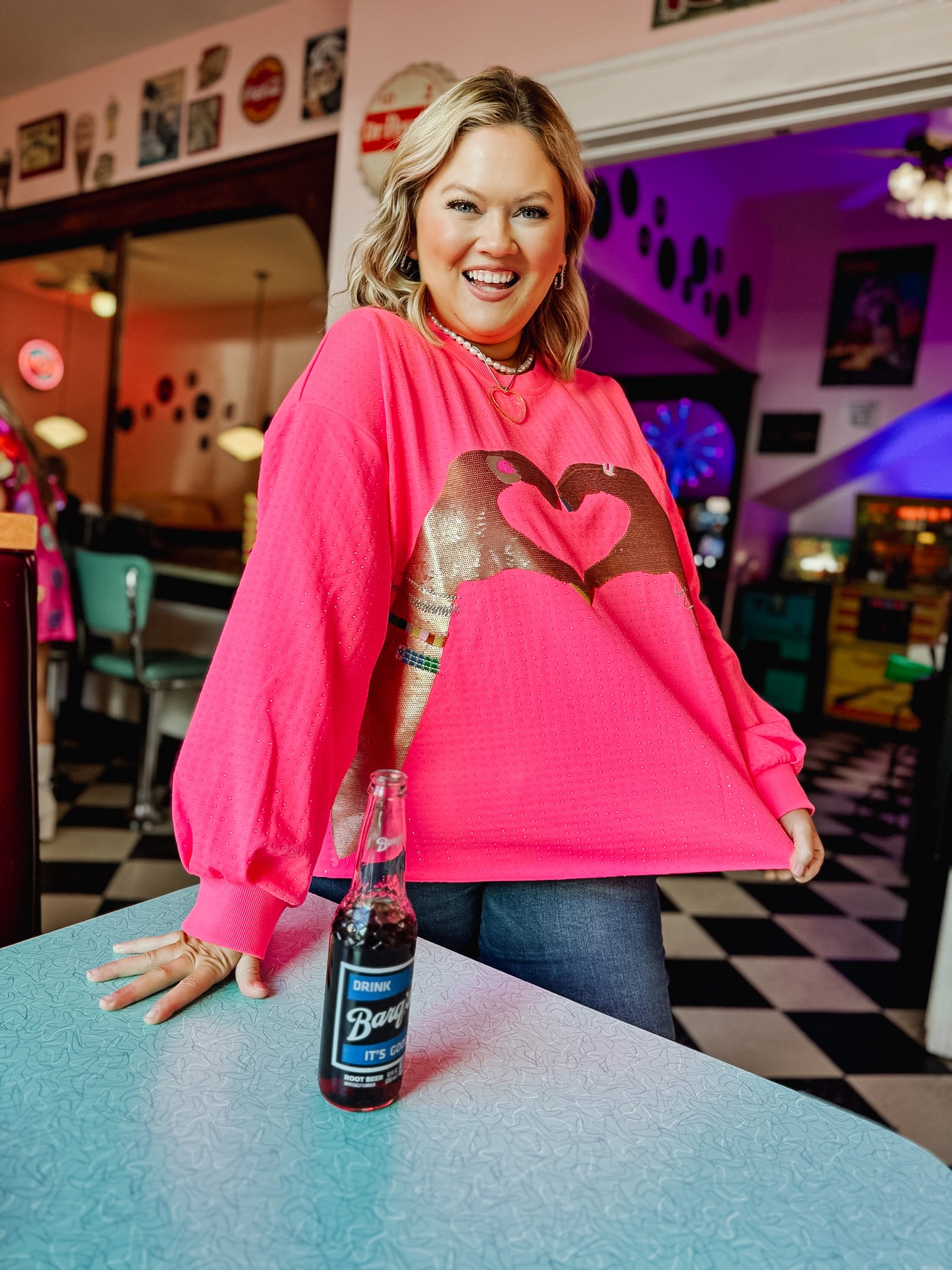 Queen Of Sparkles Neon Pink Heart Hand Sweatshirt