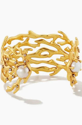 Kendra Scott Shea Statement Cuff Bracelet in Vintage Gold White Pearl