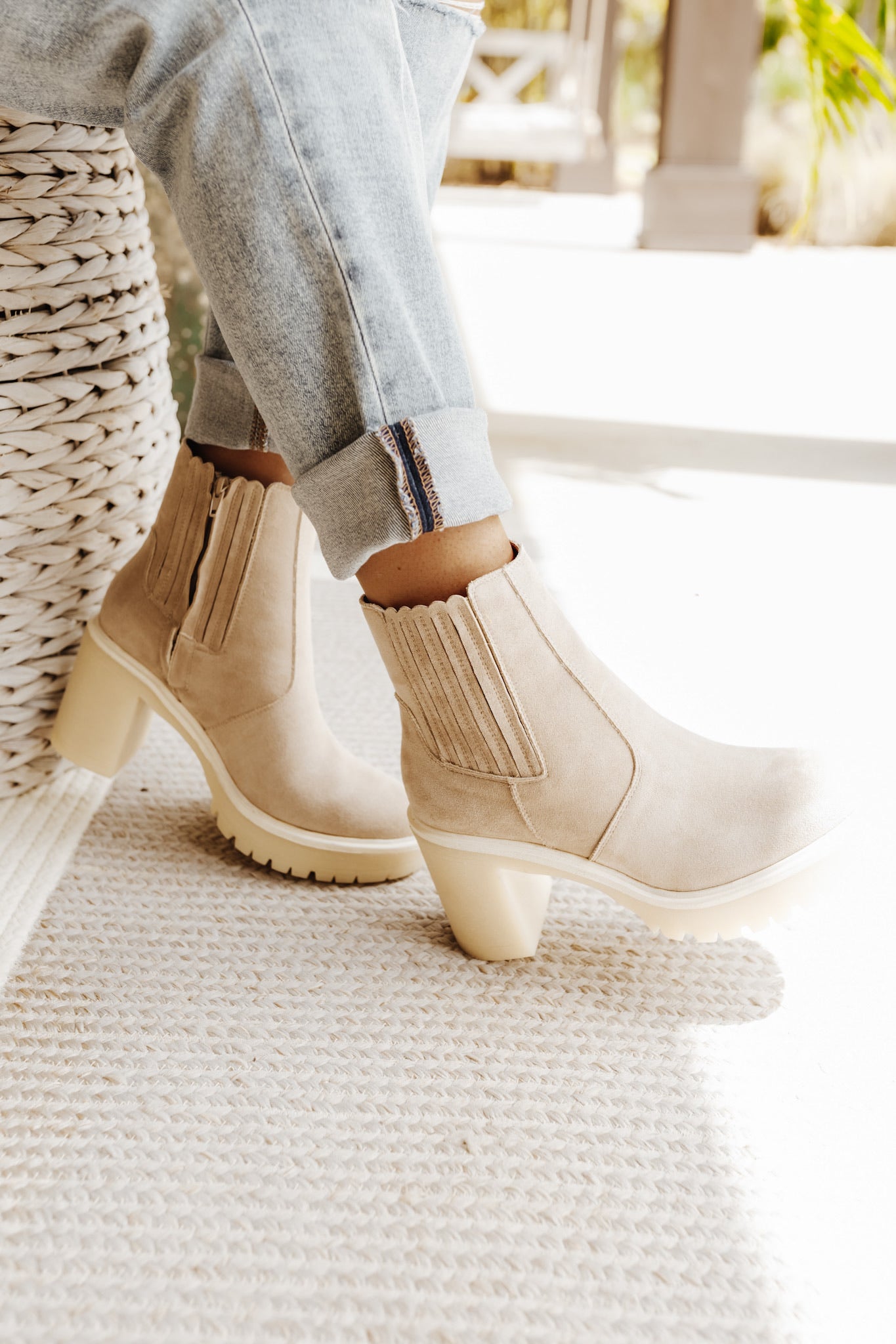 Cream Suede Chunky Ankle Boot