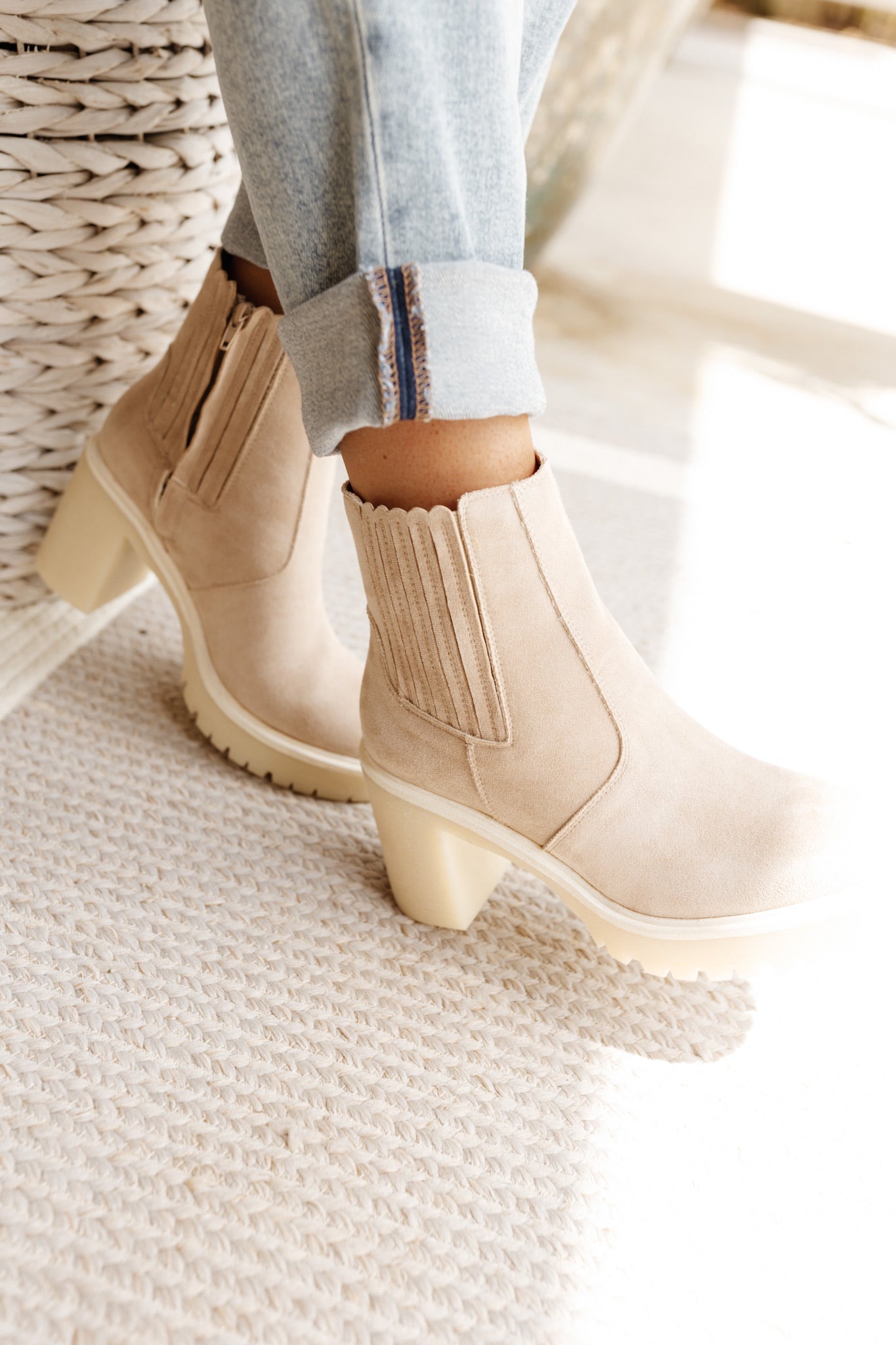 Cream Suede Chunky Ankle Boot