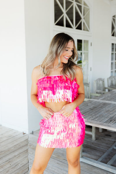 Queen of Sparkles Neon Pink Sequin Skirt and Tank Set