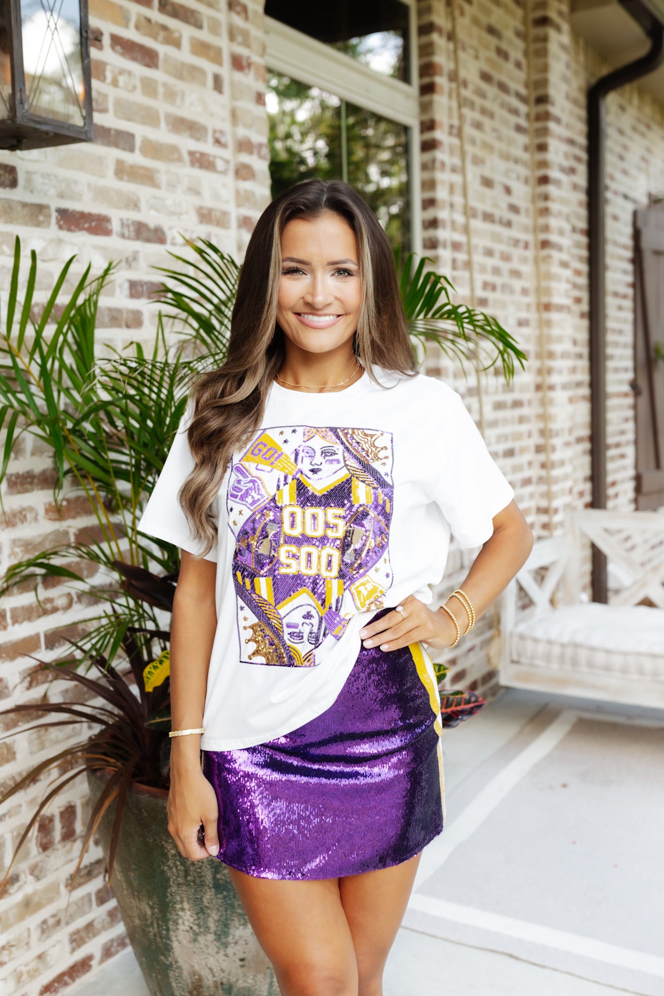 Queen Of Sparkles Purple & Gold Striped Sequin Skirt