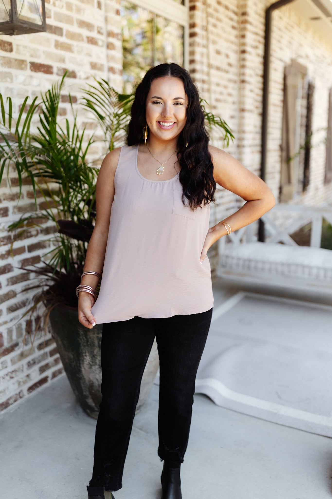 Textured Flowy Pocket Tank