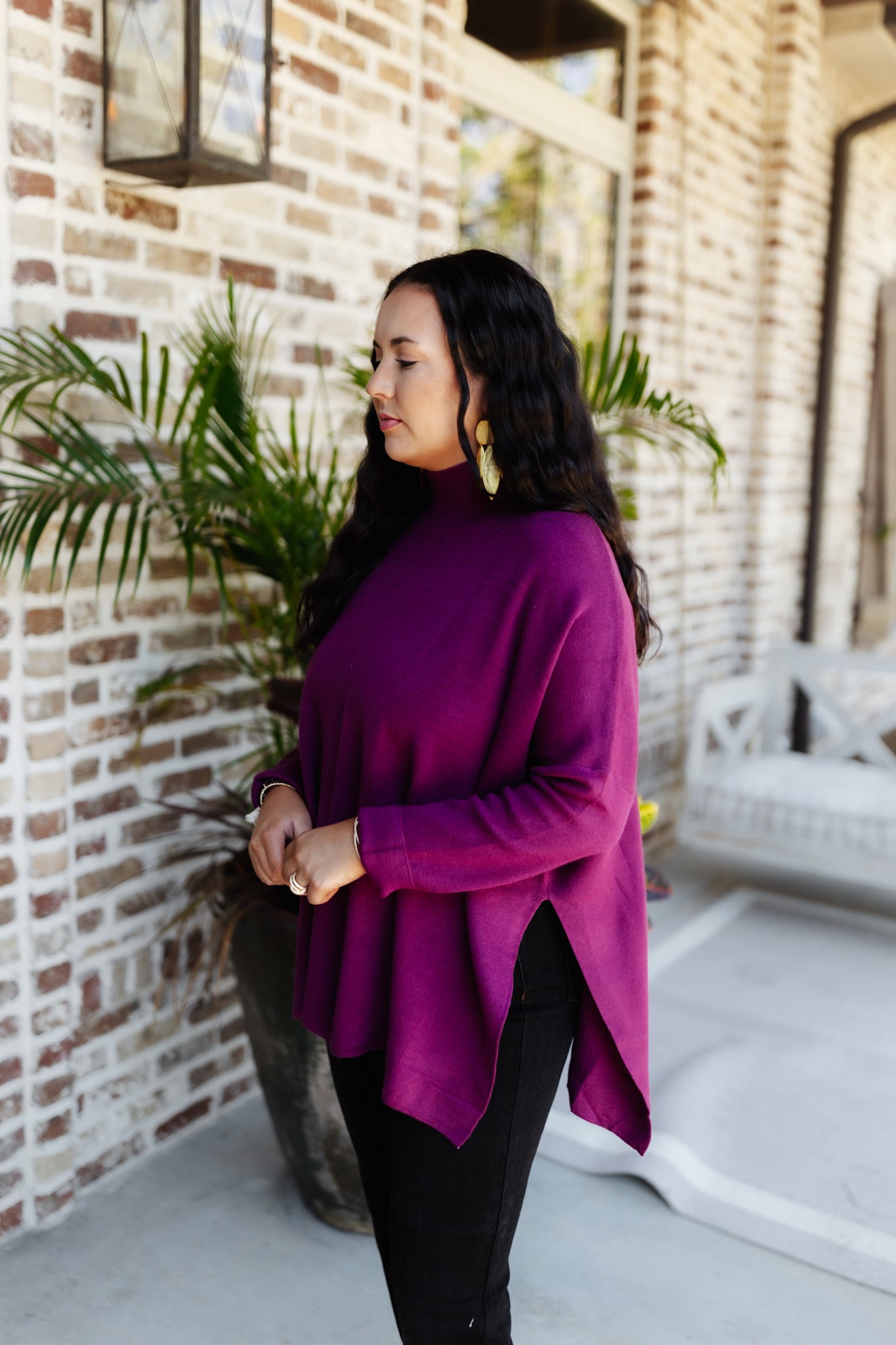 Plum Mock Neck Oversized Sweater