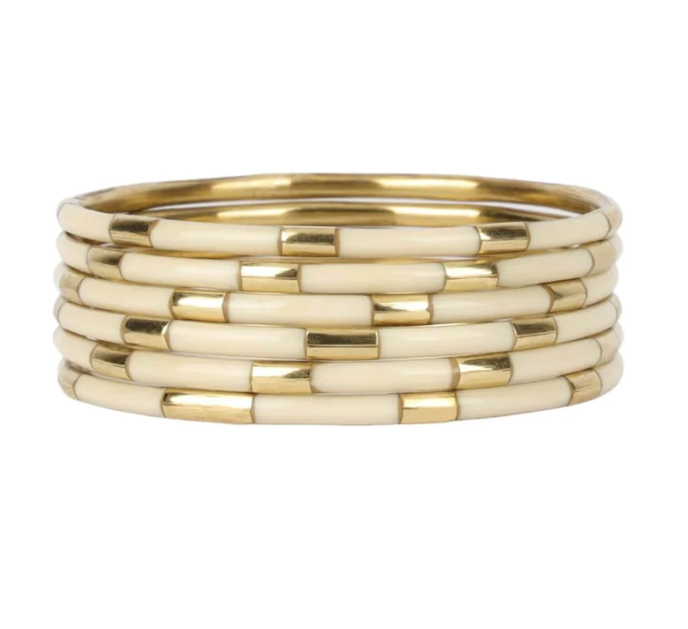 BuDhaGirl Ivory Veda Enamel Bangle Bracelets - Set of 6