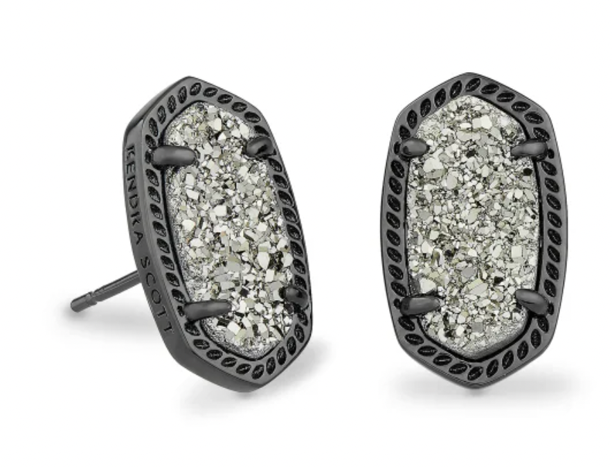 Kendra Scott Ellie Gunmetal Stud Earrings in Platinum Drusy