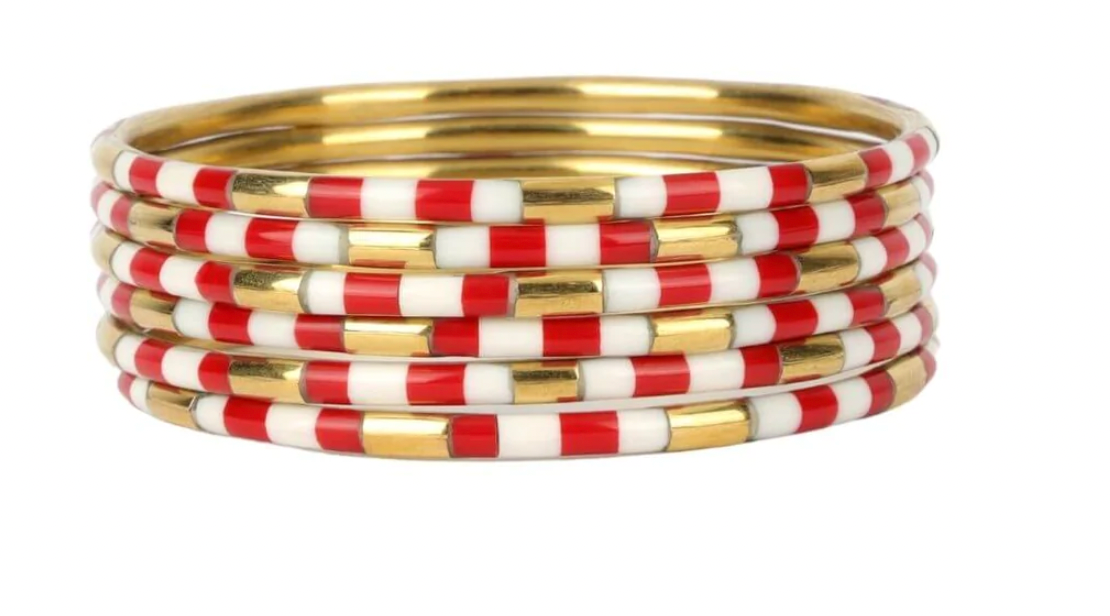 BuDhaGirl Red and White Veda Enamel Bangle Bracelets - Set of 6