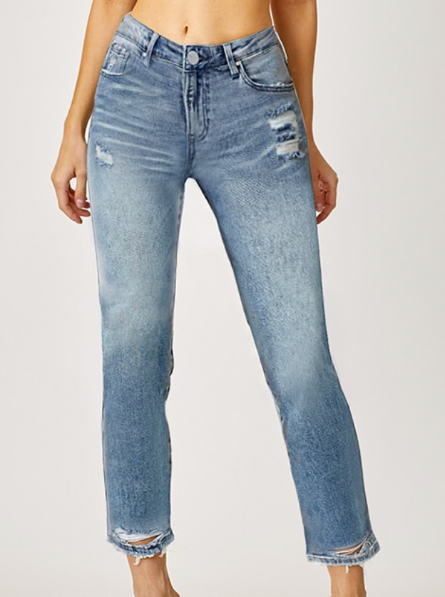 Risen Medium Wash High Rise Straight Jeans