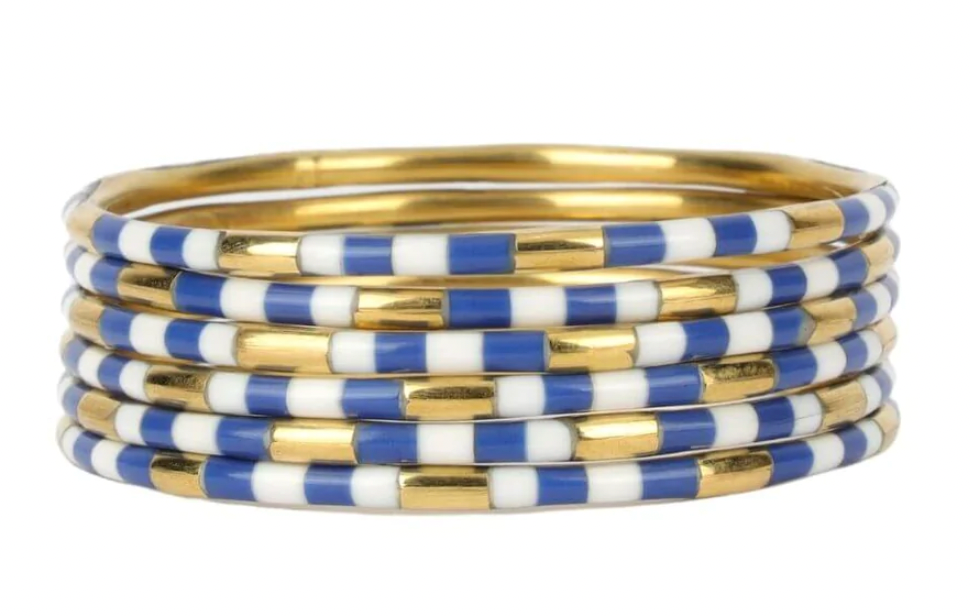 BuDhaGirl Blue/White Veda Enamel Bangle Bracelets - Set of 6