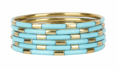 BuDhaGirl Turquoise Veda Enamel Bangle Bracelets - Set of 6