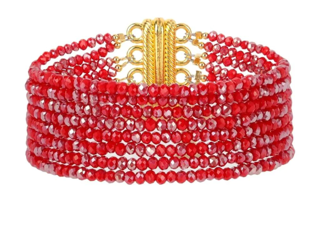 BudhaGirl Meghan 5 Strand Crystal Bracelet - Red