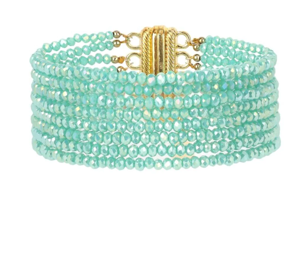 BudhaGirl Meghan 5 Strand Crystal Bracelet - Aqua