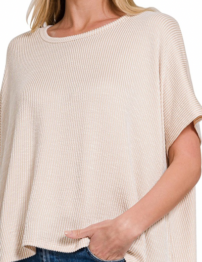 Washed Ribbed Oversized Knit Tee